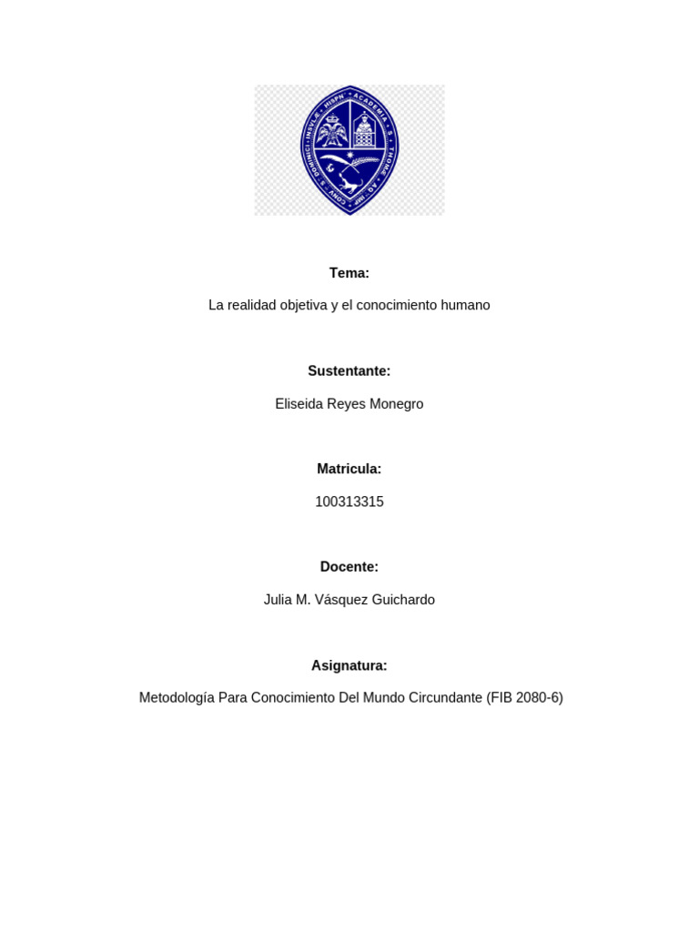 Eliseida Reyes Monegro-La Realidad Objetiva y El Conocimiento Humano. | PDF