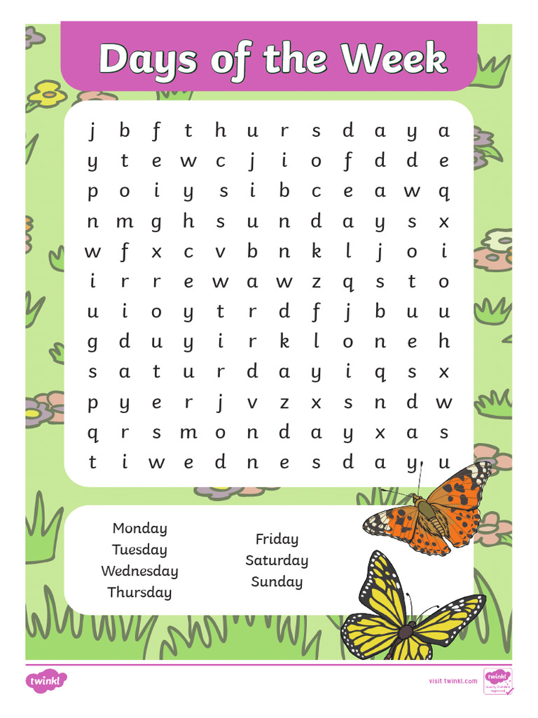 Days of The Week Word Search | PDF