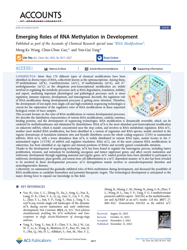 Emerging Roles of RNA Methylation in Development (Yang, 2023) | PDF
