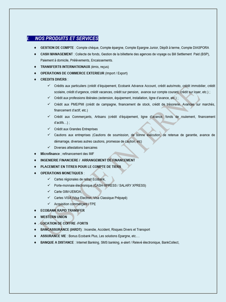 Conditions de Banque Ecobank | PDF | Lettre de crédit | Finance et gestion  monétaire