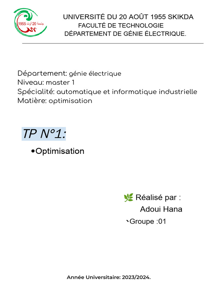 TP Optimisation 1 | PDF | Théorie des opérateurs | Mathématiques