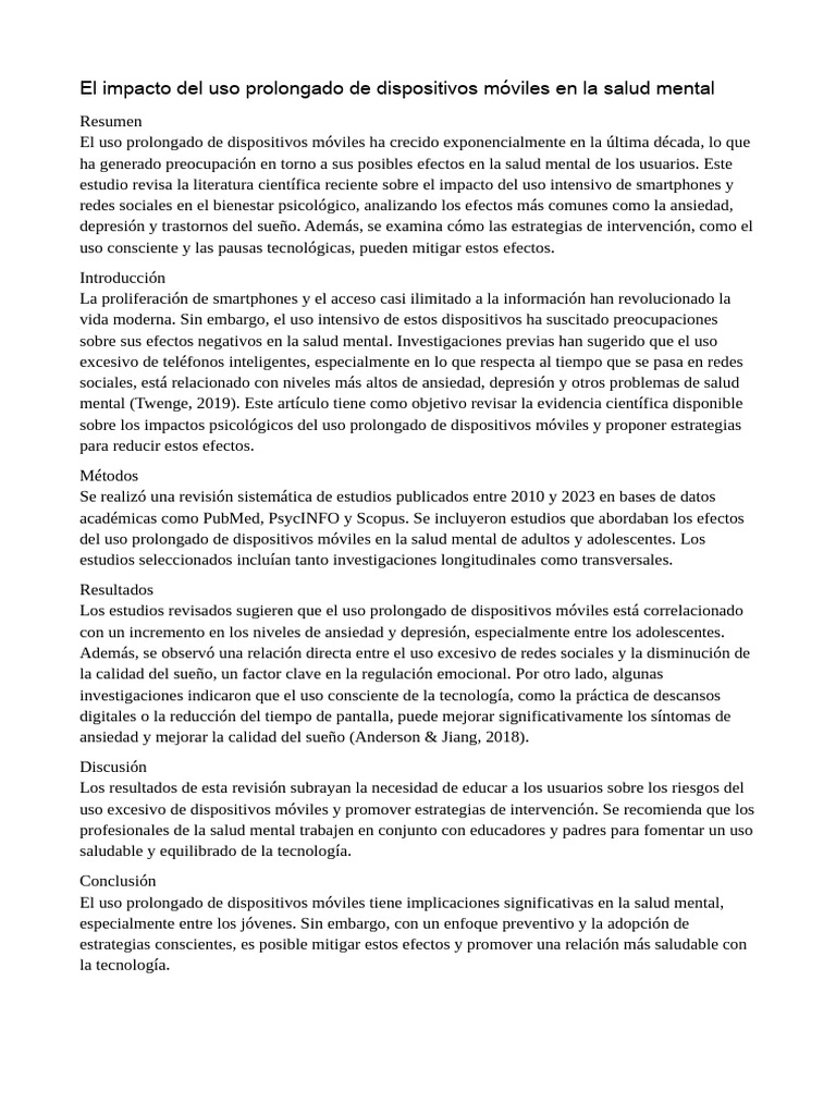El Impacto Del Uso Prolongado de Dispositivos Móviles en La Salud ...