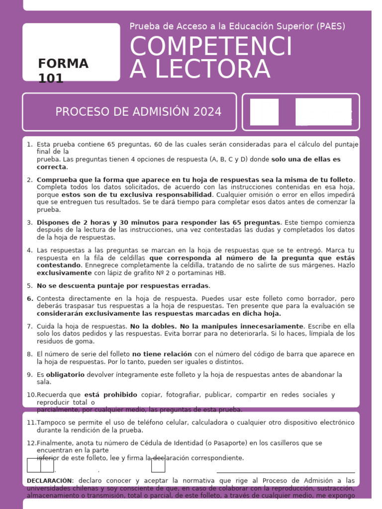 Prueba Competencia Lectora | PDF