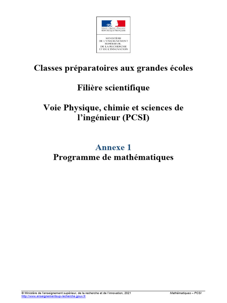 Programme Officiel PCSI MATH | PDF