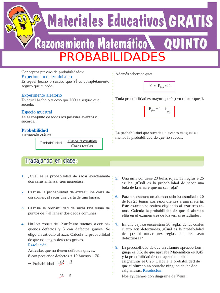 Probabilidades para Quinto Grado de Secundaria | PDF