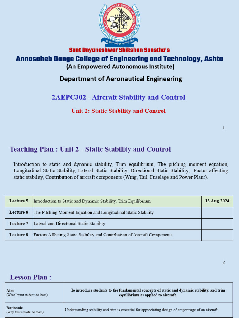ASC U2 Static Stability and Control | PDF | Flight Control Surfaces ...