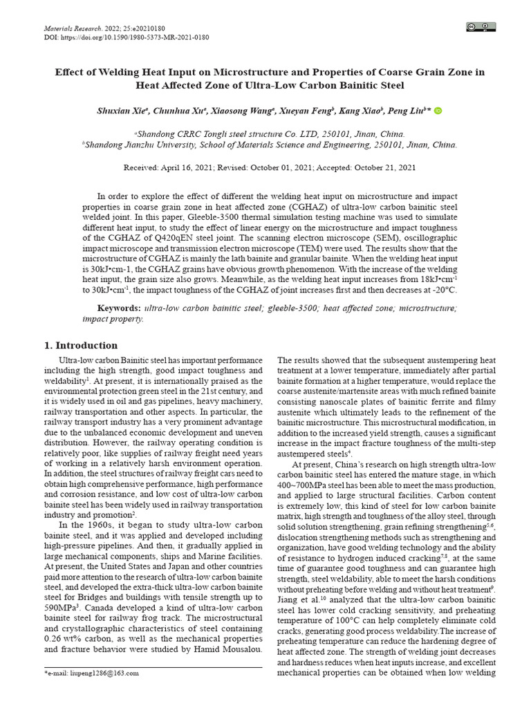 Effect of Welding Heat Input On Microstructure and Properties of Coarse ...