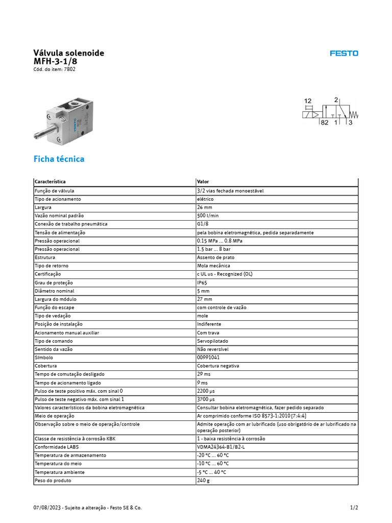 Elettrovalvola Pneumatica Festo MFH-3-1/8-S 7958 – Serie N123 – Originale Germania