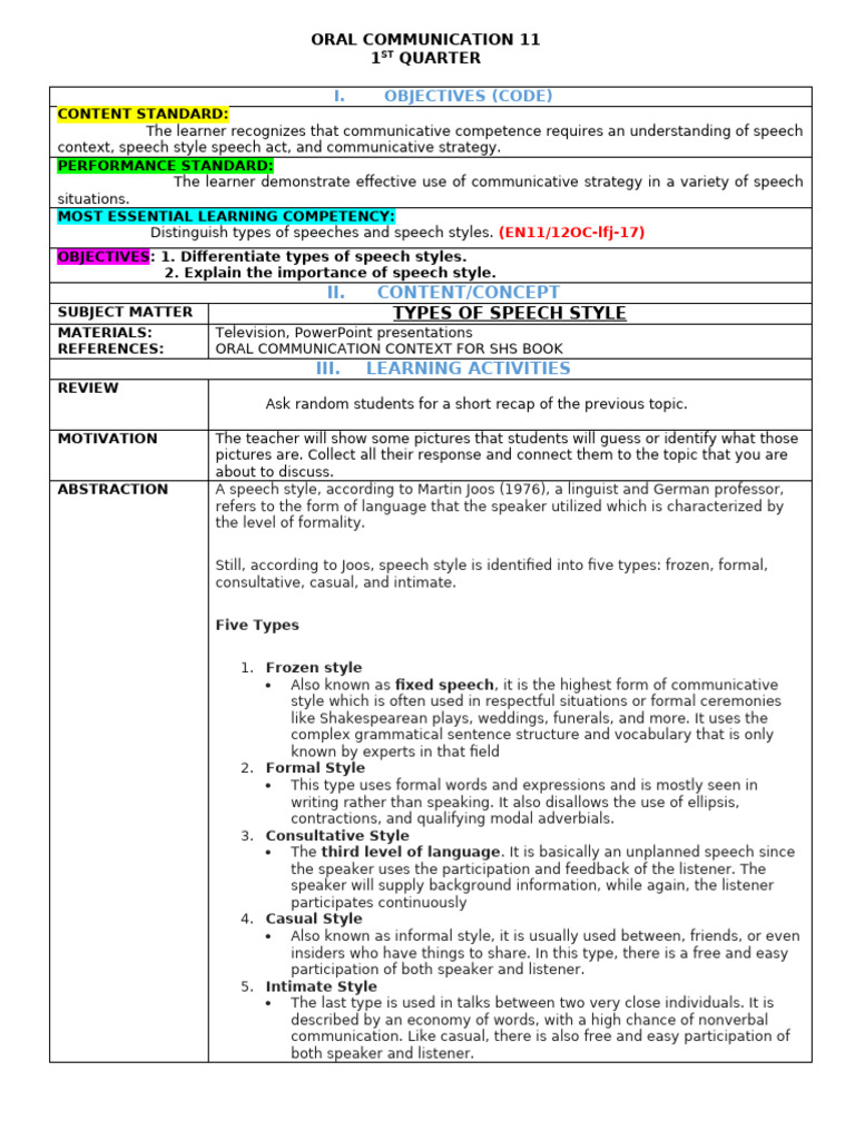 Speech Style | PDF