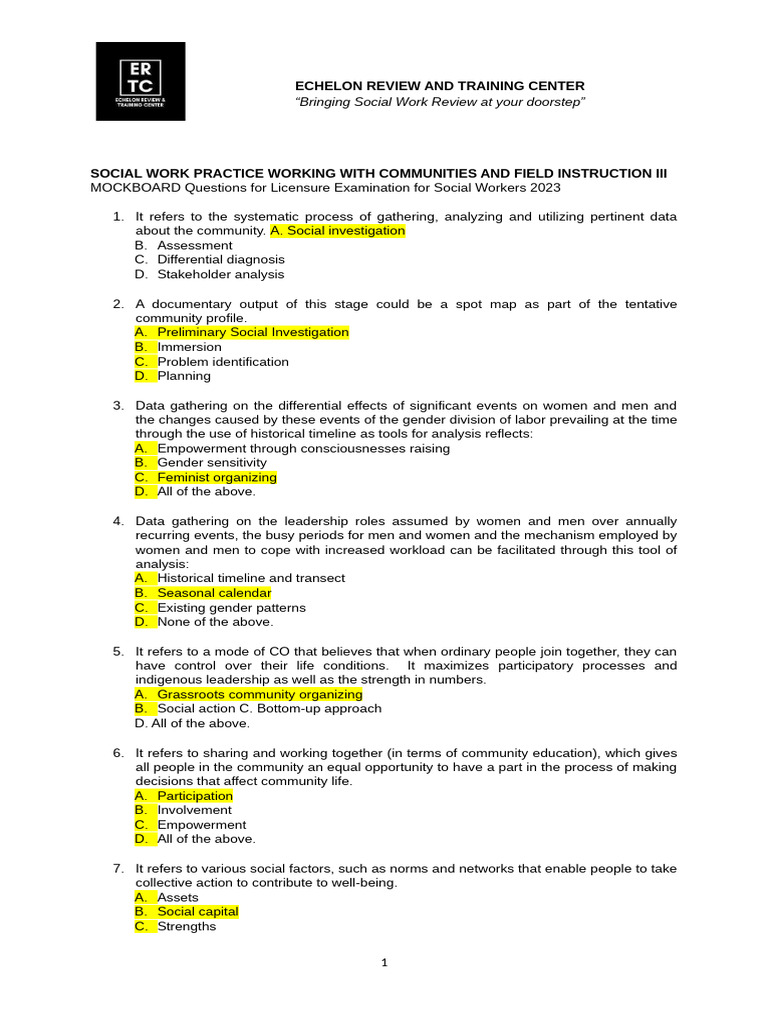 COMMUNITY ORGANIZATION Answer Key | PDF