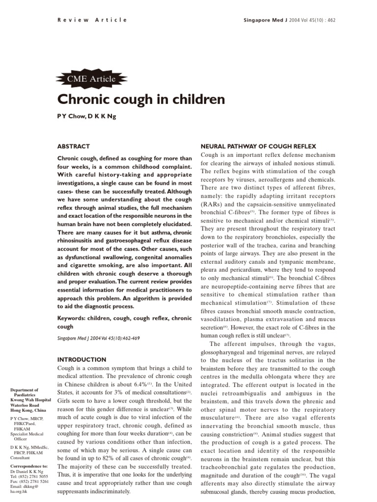 Chronic Cough in Children Article | PDF | Wellness | Science & Mathematics