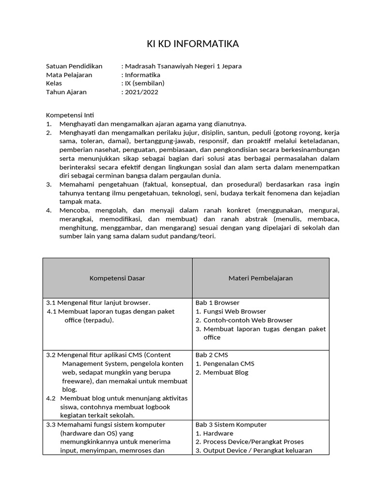 Ki KD Mapel Informatika | PDF