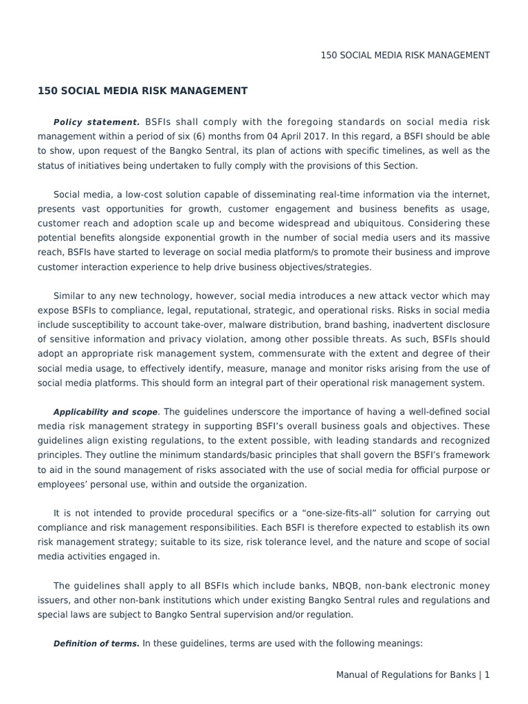 Social Media Risk Management Guidelines | PDF | Social Media | Business