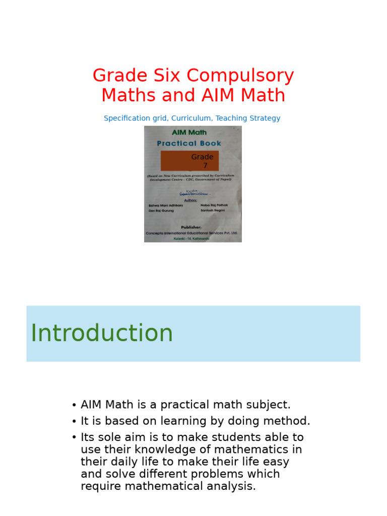 Grade 6, 7 Maths and AIM Math Presentation by Mahesh Chaudhary | PDF