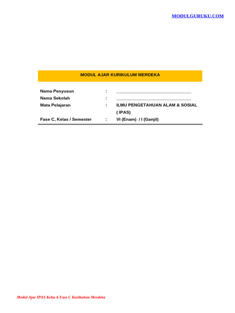 Modul Ajar IPAS Kls 6 Fase C Kurmer Bab 3 (Modulguruku - Com) | PDF