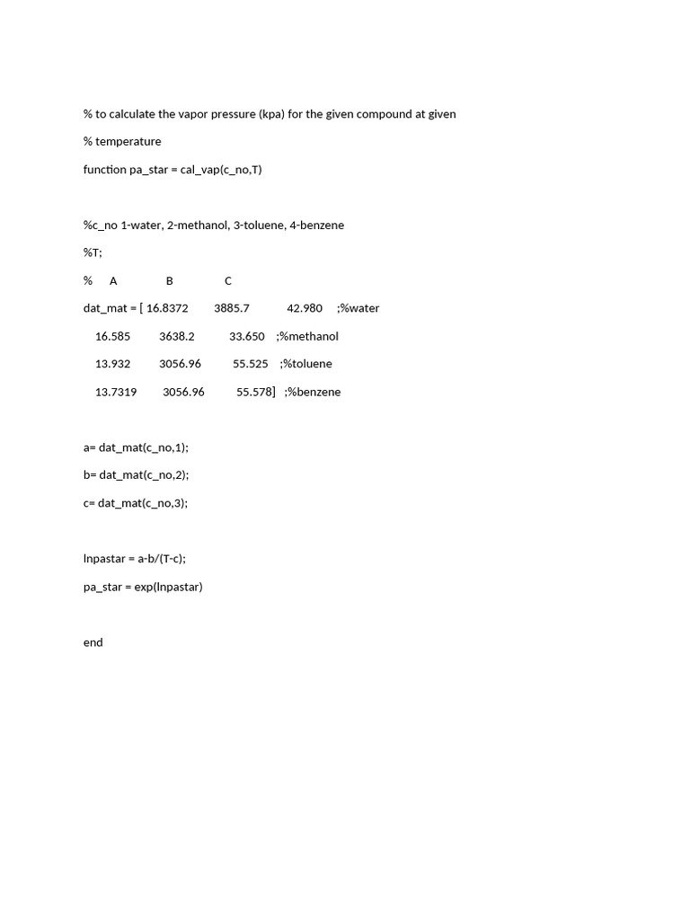 To Calculate The Vapor Pressure Function | PDF