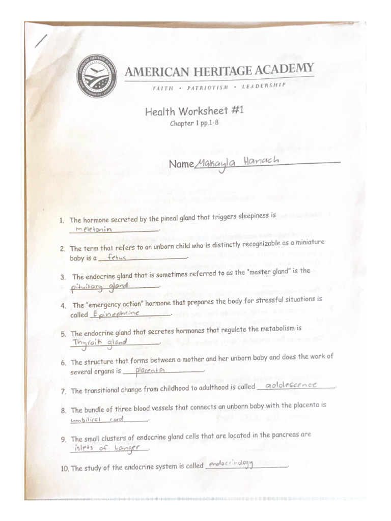 Health Worksheets 1 | PDF