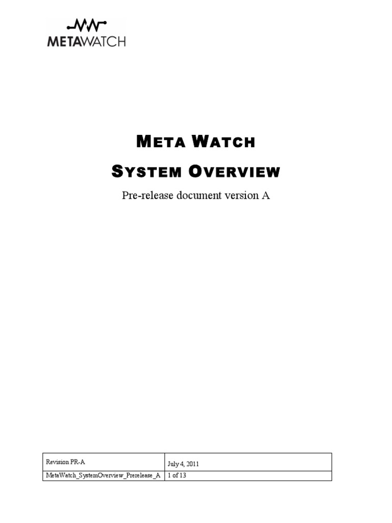 Metawatch System Overview | PDF | Bluetooth | Accelerometer