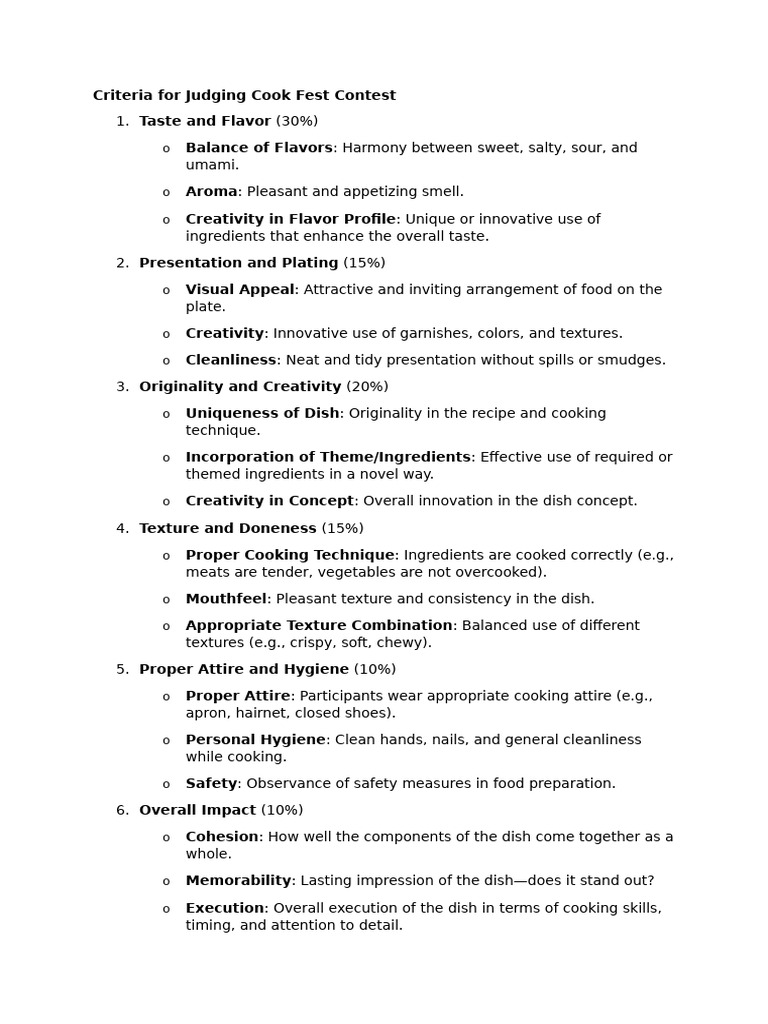 Judging Criteria for Cook Fest Contest | PDF