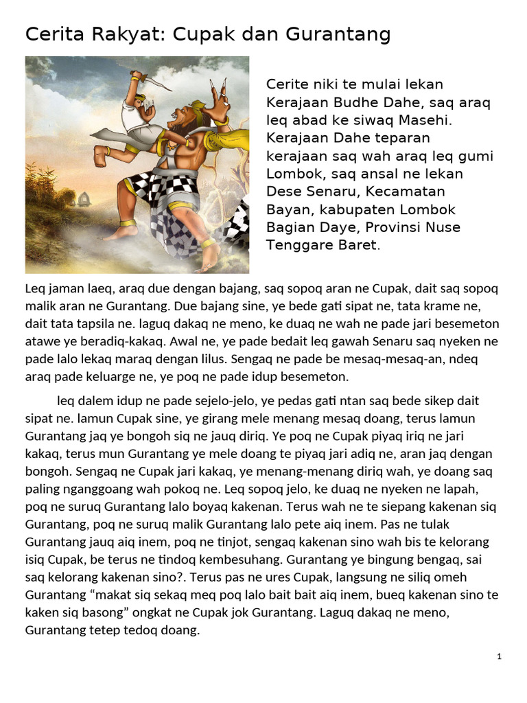 Cerita Rakyat - Cupak - Gurantang - Bahasa Sasak | PDF