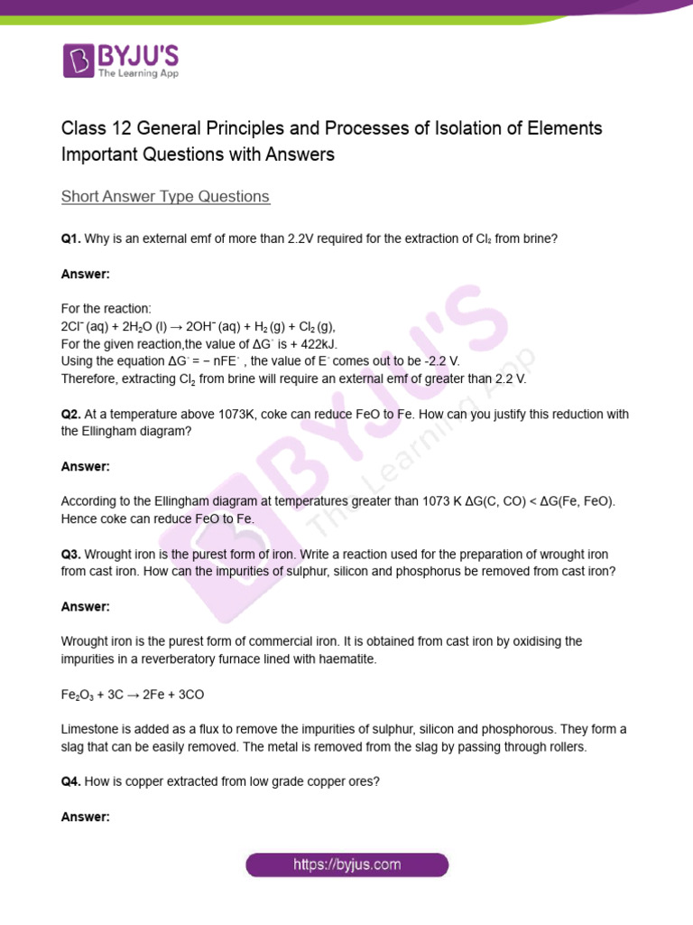 Chapter 6 General Principles and Processes of Isolation of Elements | PDF
