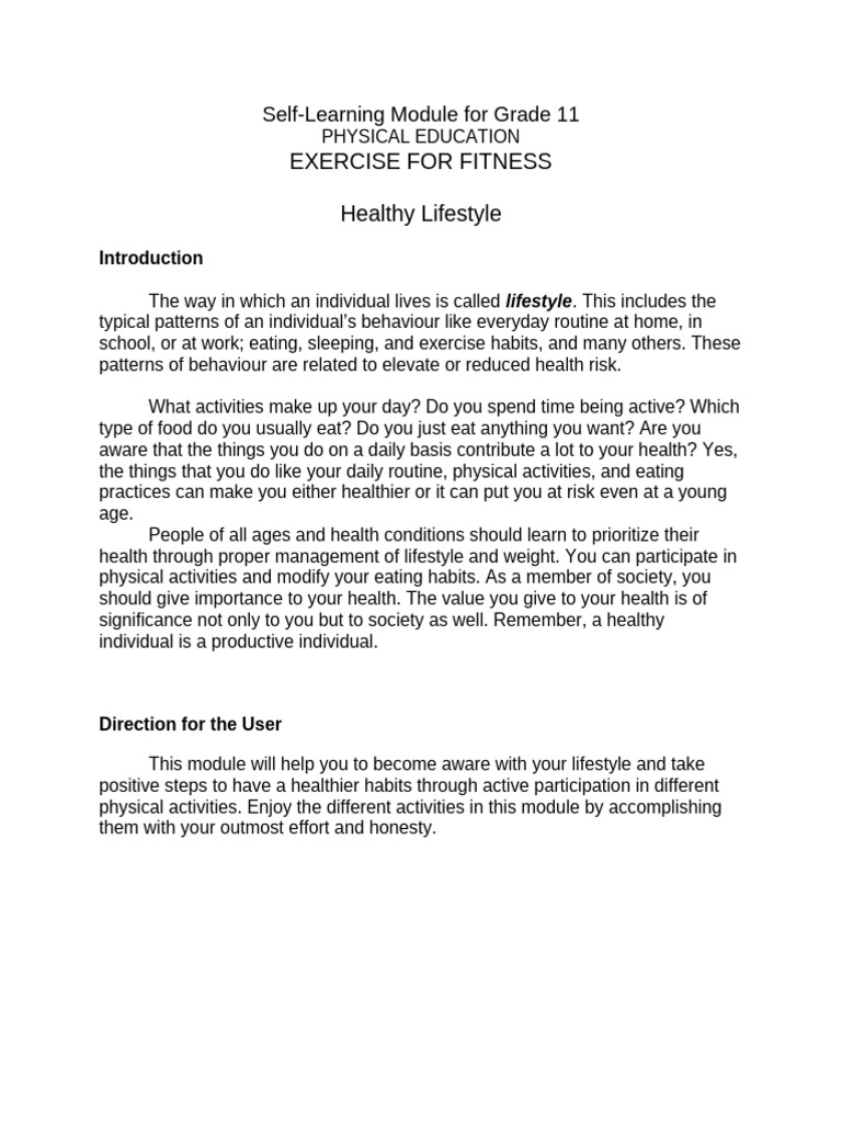 Self Learning Module P.E. 11 Jefferson Milan Topic 2 | PDF | Eating ...
