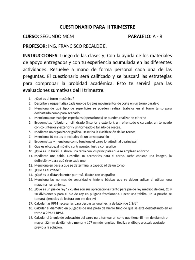 Cuestionario para II T 2do. | PDF | Informática | Tecnología