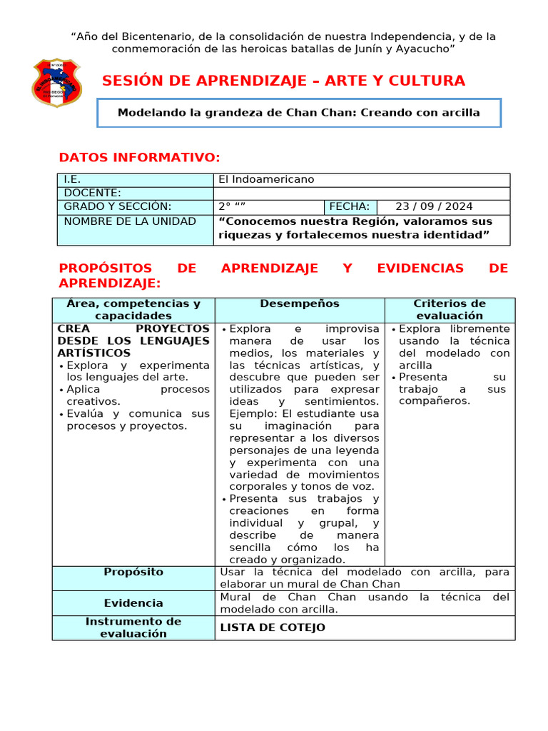 Sesion de Aprendizaje Arte y C Ultura | PDF