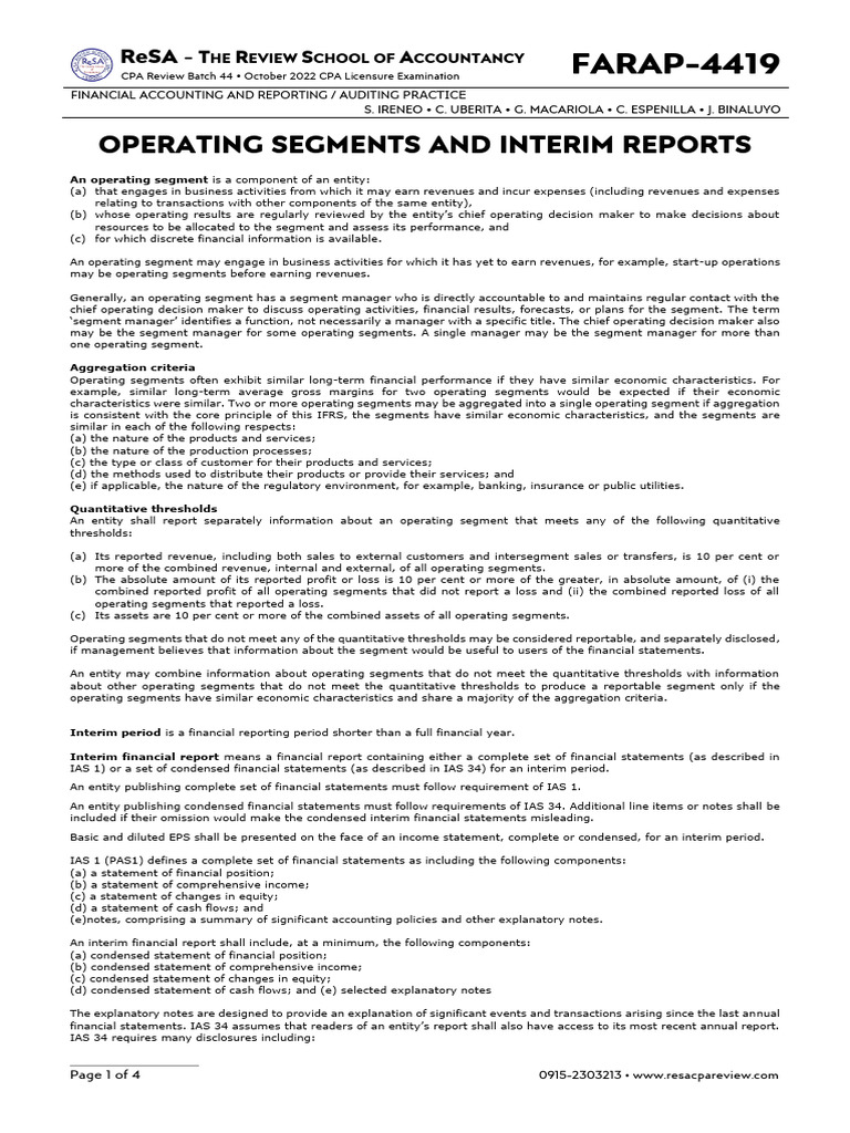 Operating Segments & Interim Reports Guide | PDF | Financial Statement ...