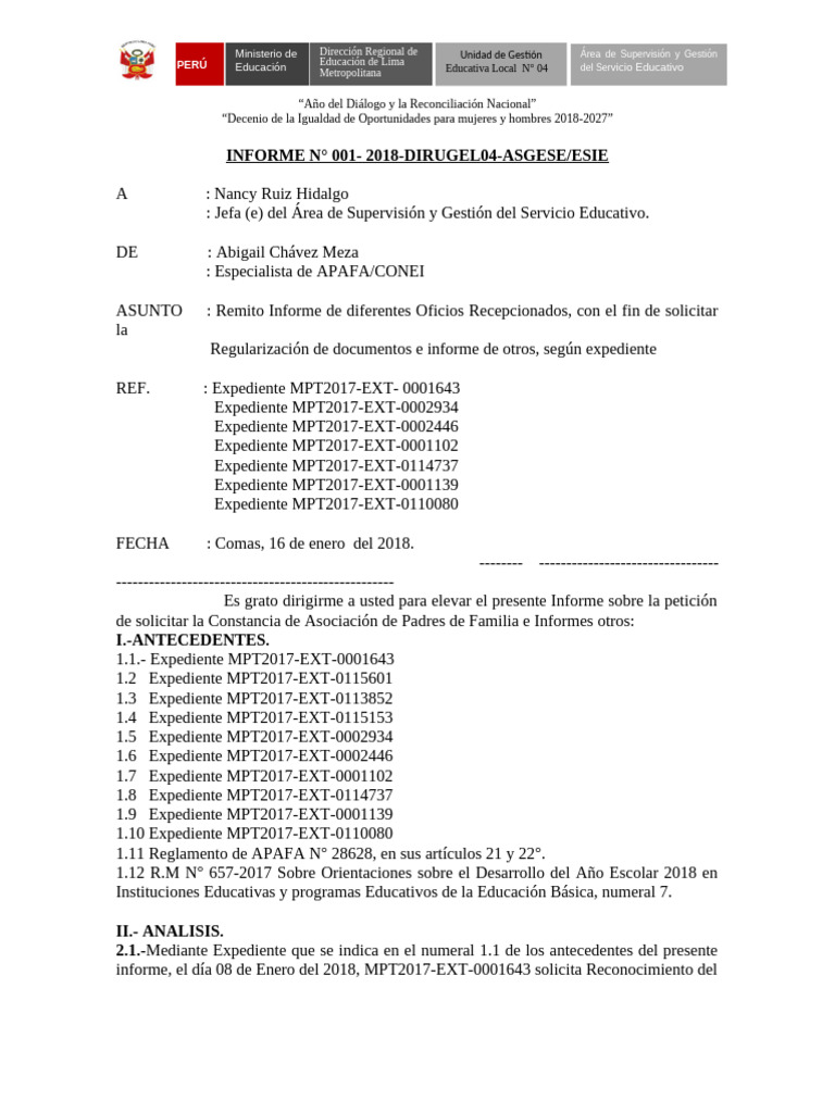 INFORME 009 - Caso Iei 337 Sangarara 2 | PDF