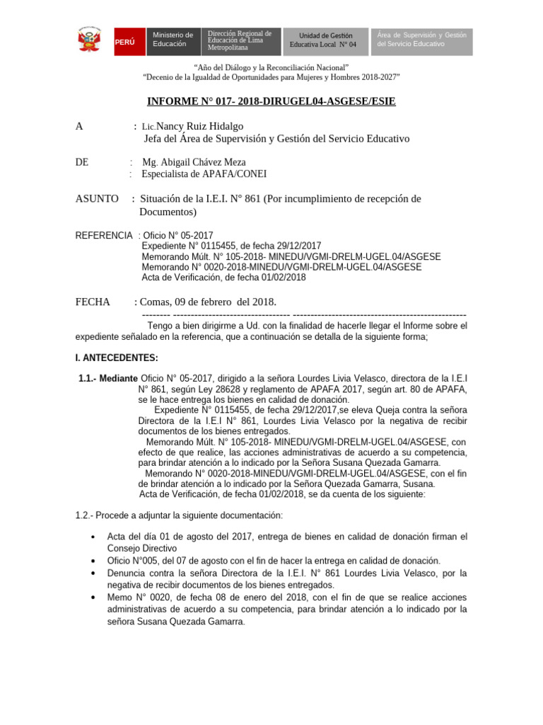 INFORME 009 - Caso Iei 337 Sangarara 2 | PDF