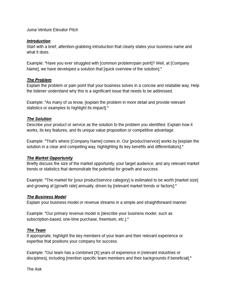 Juma Ventures Elevator Pitch Pdf
