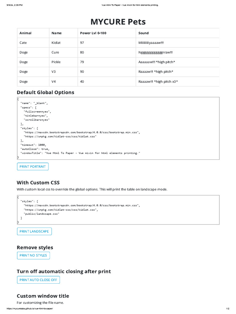 Vue HTML To Paper - Vue Mixin For HTML Elements Printing | PDF