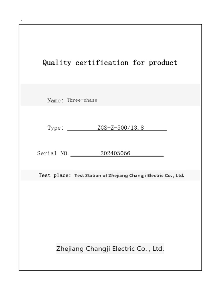 Sample Transformer Test Report | PDF