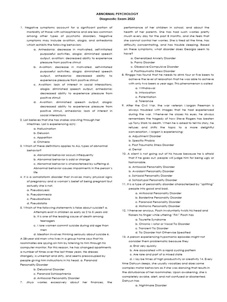 Diagnostic AbPsy 2022 | PDF