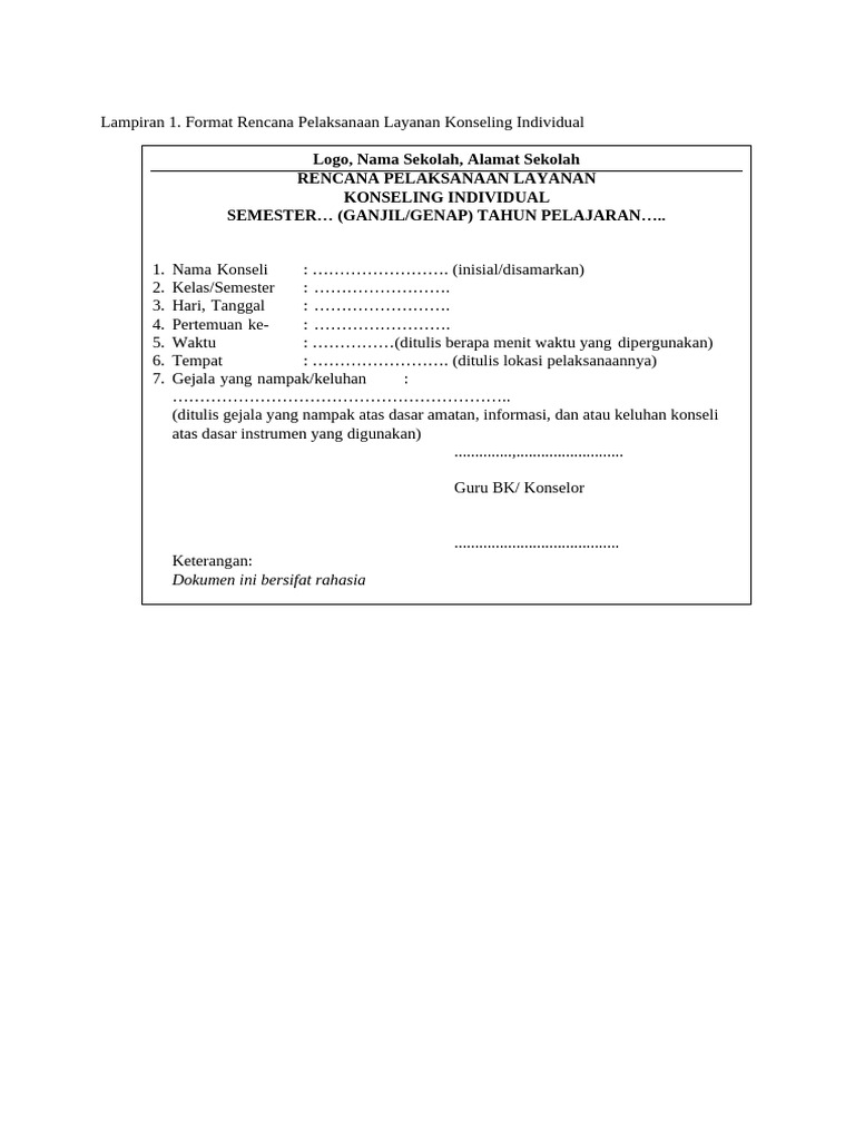 Format RPL Dan Laporan Kegiatan BK SMA | PDF