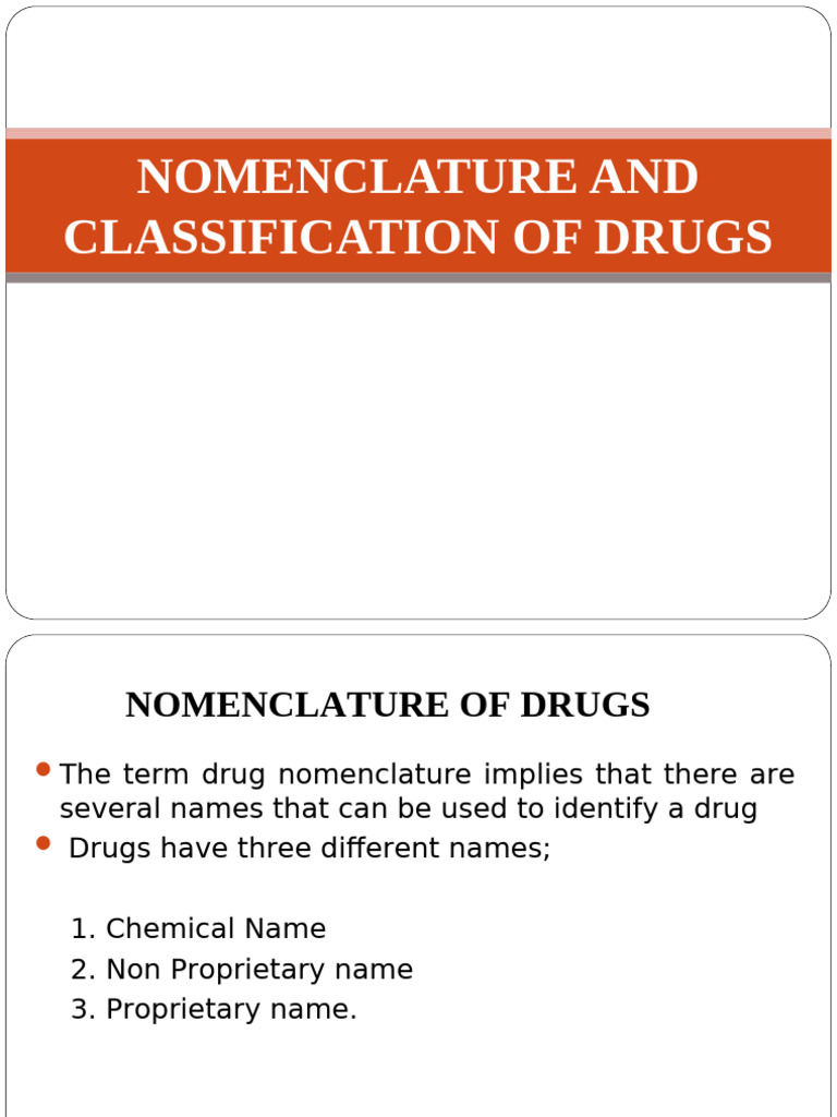 Nomenclature and Classification of Drugs | PDF