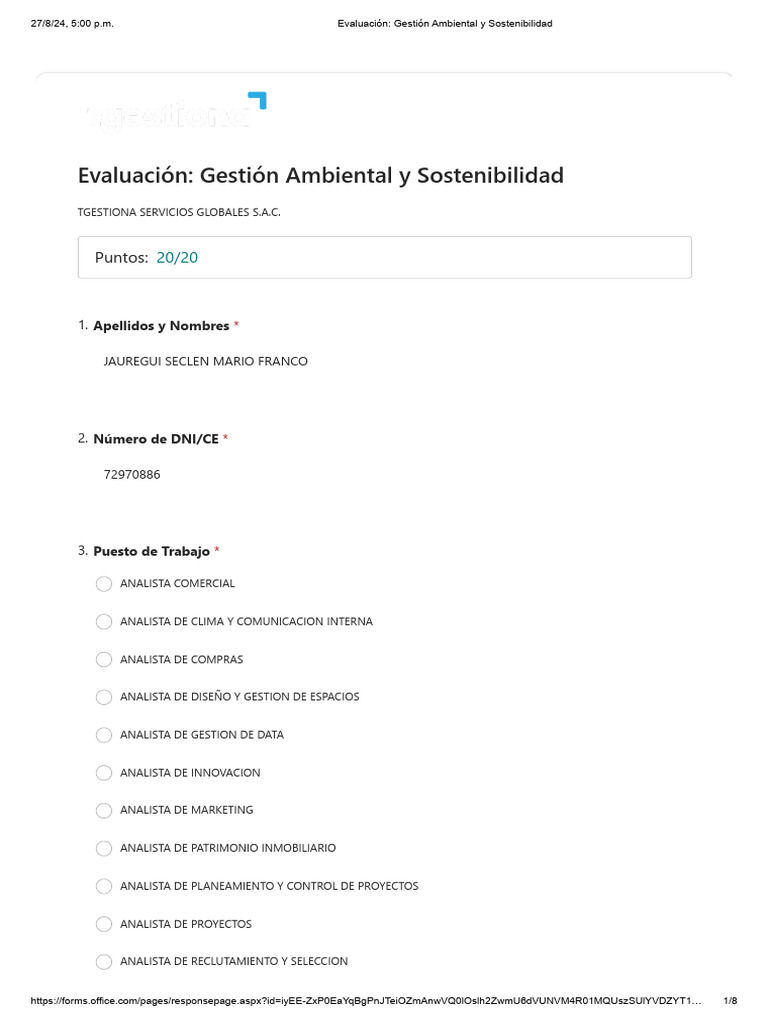 Evaluación - Gestión Ambiental y Sostenibilidad | PDF