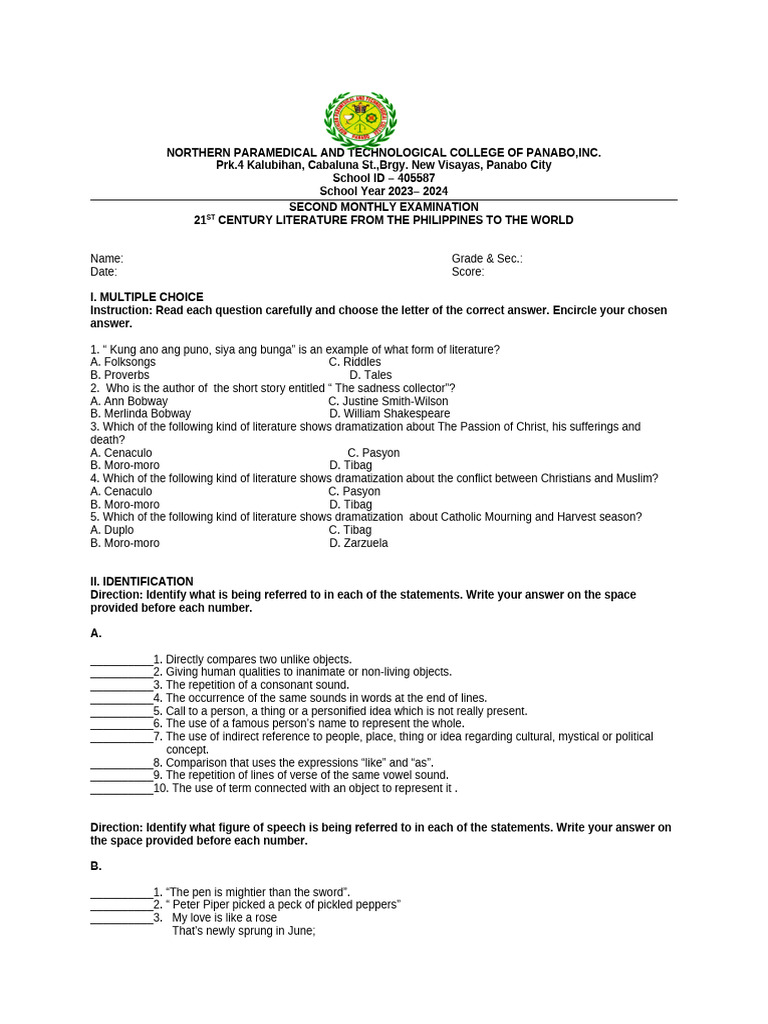 21st Century Literature Exam Guide | PDF | Language Arts & Discipline ...