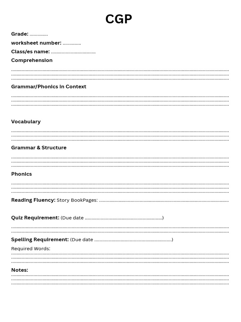 CGP Worksheet Template PDF | PDF