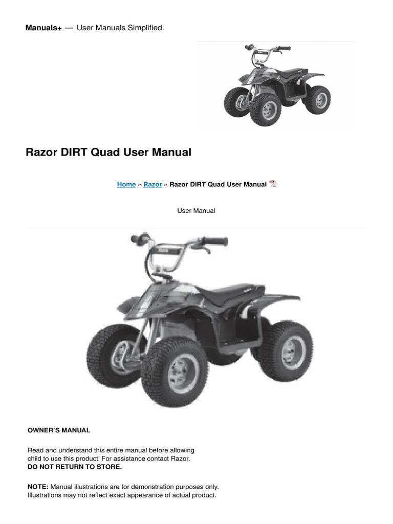 Razor DIRT Quad User Manual Guide | PDF | Battery Charger | Home & Garden