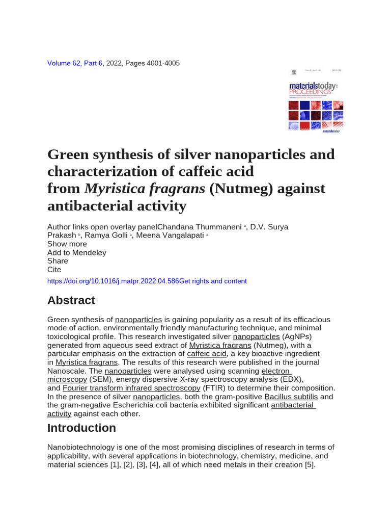 Green Synthesis of Silver Nanoparticles | PDF
