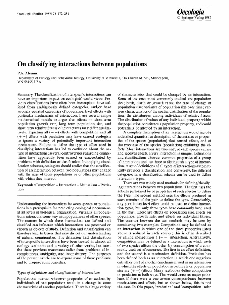 On Classifying Interactions Between Populations | PDF