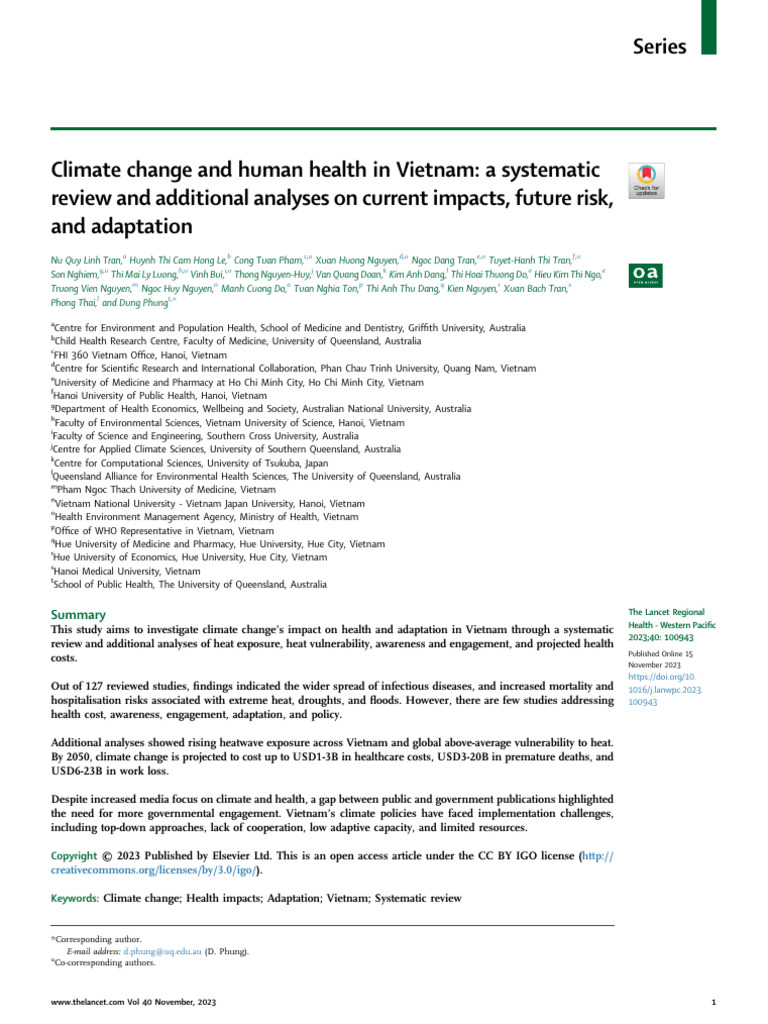 Climate Change and Human Health in Vietnam - A Systematic Review and ...