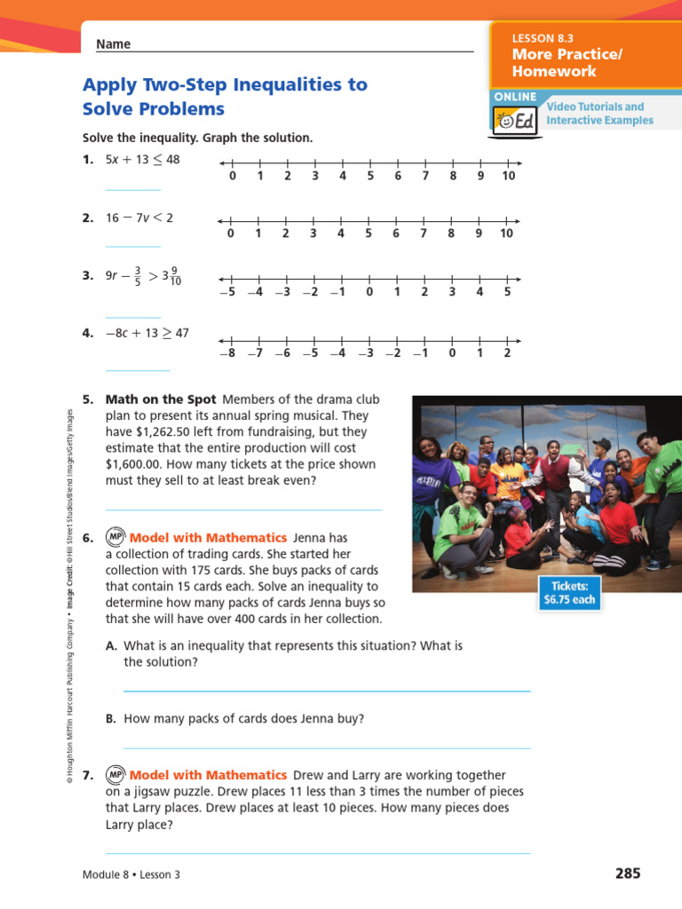 Applying Two-Steps Inequalities To Solve Problems (From HMH Work Book ...