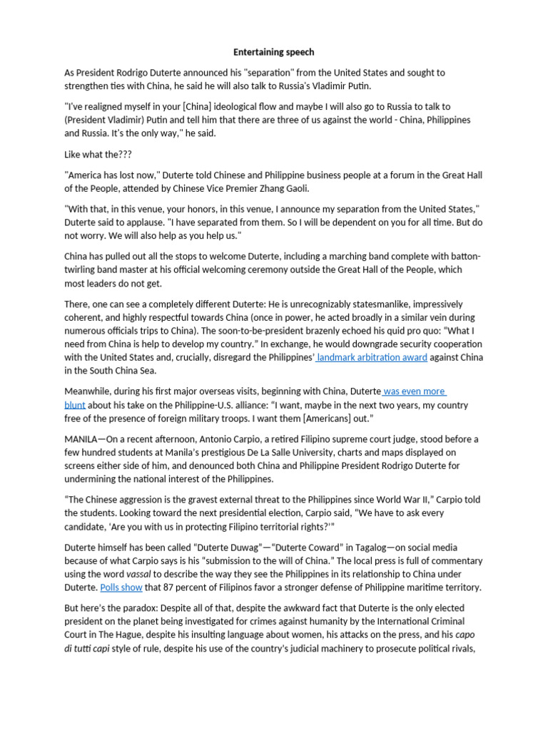 Duterte's Shift: China, Russia, and the U.S. | PDF | Rodrigo Duterte ...
