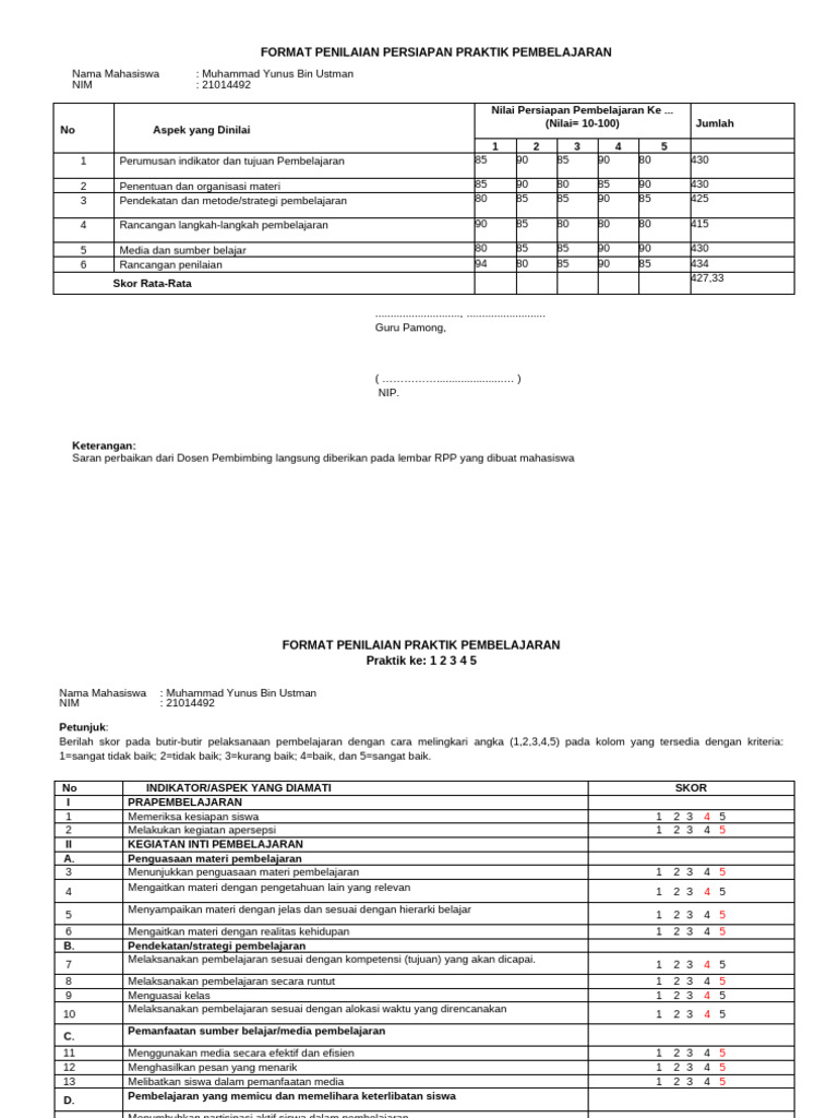 Format Penilaian PPL | PDF