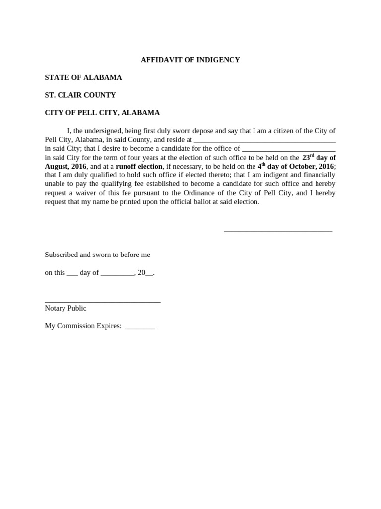 Affidavit of Indigency | PDF