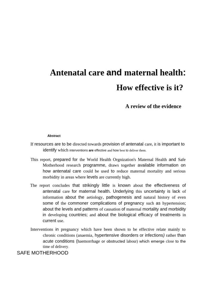 Antenatal Care Maternal Health: How Effective Is It? | PDF