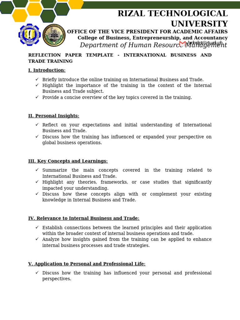 Reflection Paper Template International Business And Trade Pdf